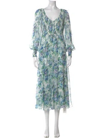 Pre-owned Zimmermann Floral Print Midi Length Dress In White