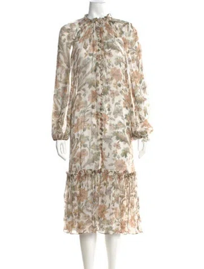 Pre-owned Zimmermann Floral Print Midi Length Dress In White