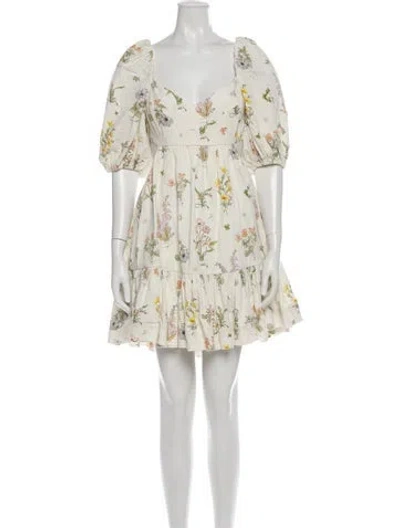 Pre-owned Zimmermann Floral Print Midi Length Dress In White