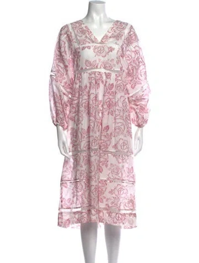 Pre-owned Zimmermann Floral Print Midi Length Dress In White