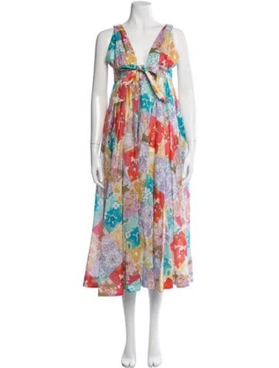 Pre-owned Zimmermann Floral Print Midi Length Dress In White