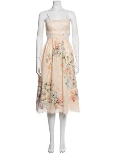 Pre-owned Zimmermann Floral Print Midi Length Dress In White