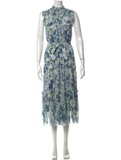Pre-owned Zimmermann Floral Print Midi Length Dress In White