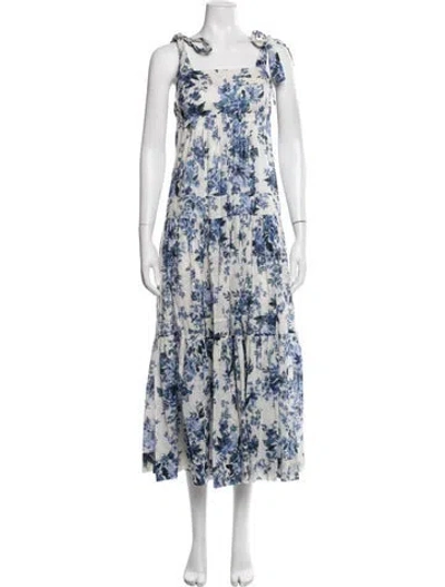 Pre-owned Zimmermann Floral Print Midi Length Dress In White