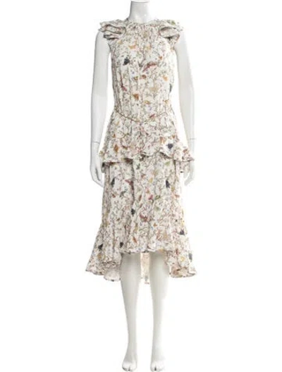 Pre-owned Zimmermann Floral Print Midi Length Dress In White