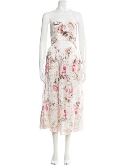 Pre-owned Zimmermann Floral Print Midi Length Dress In White