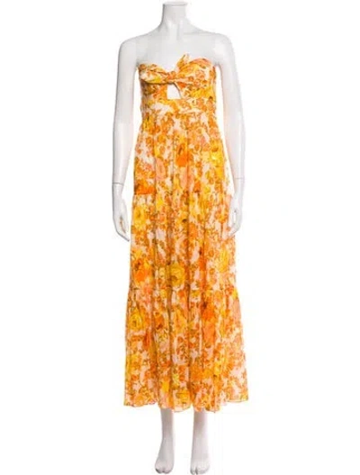 Pre-owned Zimmermann Floral Print Midi Length Dress In Yellow