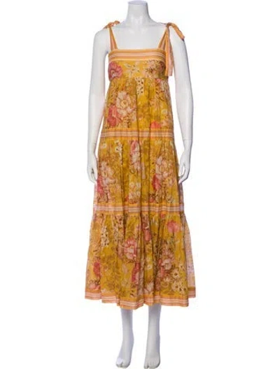 Pre-owned Zimmermann Floral Print Midi Length Dress In Yellow
