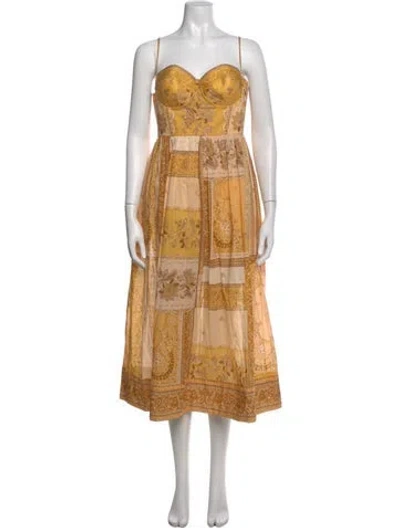 Pre-owned Zimmermann Floral Print Midi Length Dress In Yellow