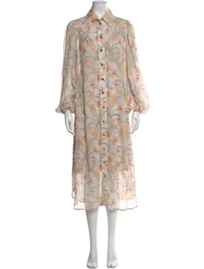 Pre-owned Zimmermann Floral Print Midi Length Dress In Yellow