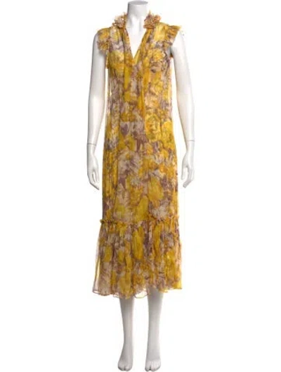 Pre-owned Zimmermann Floral Print Midi Length Dress In Yellow