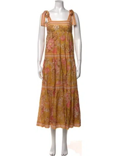 Pre-owned Zimmermann Floral Print Midi Length Dress In Yellow