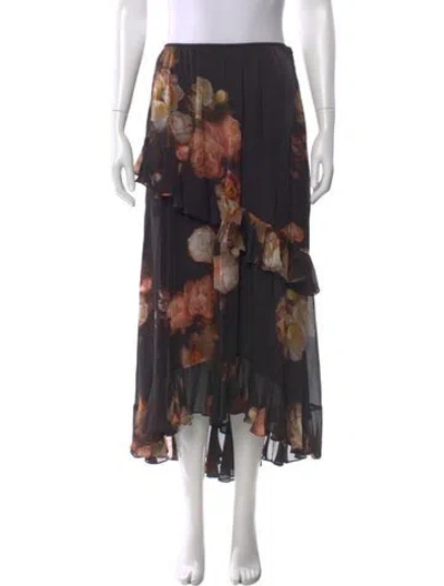 Pre-owned Zimmermann Floral Print Midi Length Skirt In Black