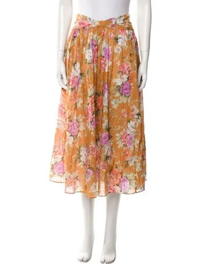 Pre-owned Zimmermann Floral Print Midi Length Skirt In Brown