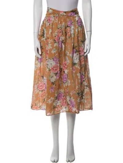 Pre-owned Zimmermann Floral Print Midi Length Skirt In Brown