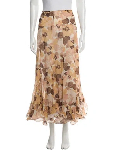 Pre-owned Zimmermann Floral Print Midi Length Skirt In Neutral