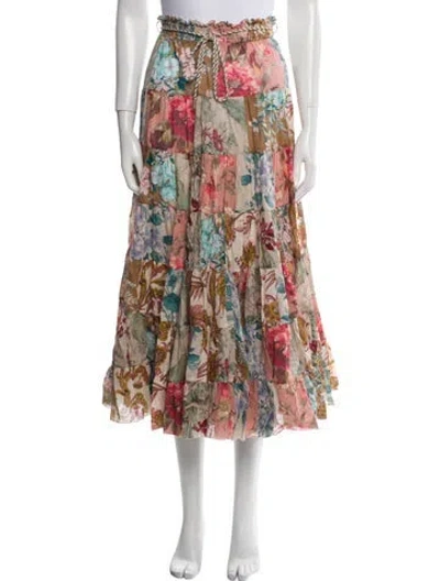 Pre-owned Zimmermann Floral Print Midi Length Skirt In Neutral