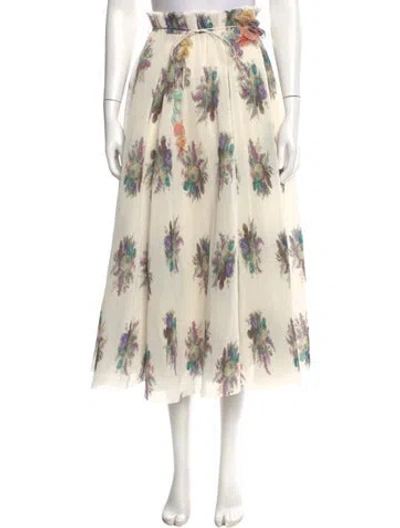 Pre-owned Zimmermann Floral Print Midi Length Skirt In Neutral