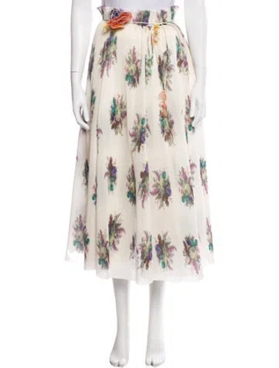 Pre-owned Zimmermann Floral Print Midi Length Skirt In Neutral