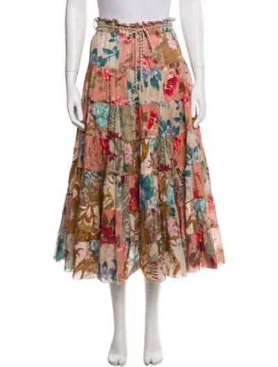 Pre-owned Zimmermann Floral Print Midi Length Skirt In Neutral