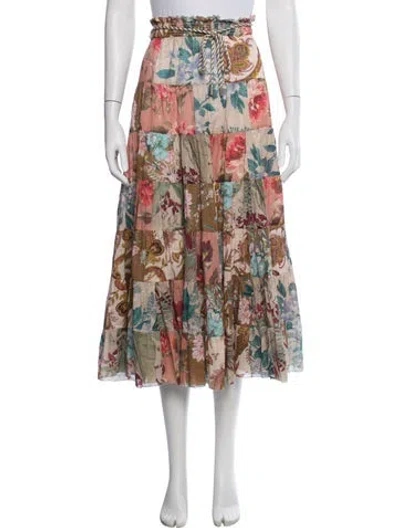 Pre-owned Zimmermann Floral Print Midi Length Skirt In Neutral