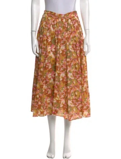 Pre-owned Zimmermann Floral Print Midi Length Skirt In Orange