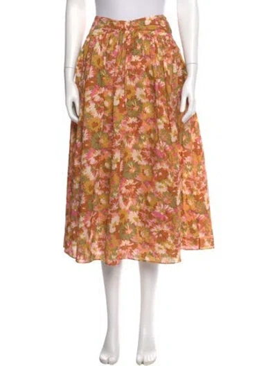 Pre-owned Zimmermann Floral Print Midi Length Skirt In Orange