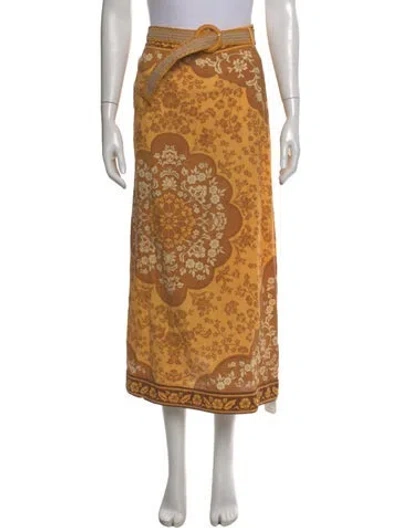 Pre-owned Zimmermann Floral Print Midi Length Skirt In Orange