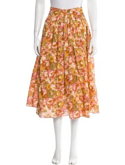 Pre-owned Zimmermann Floral Print Midi Length Skirt In Orange