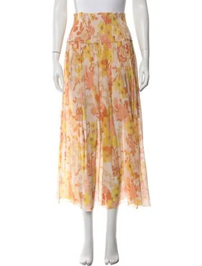 Pre-owned Zimmermann Floral Print Midi Length Skirt In Orange