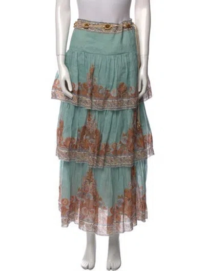 Pre-owned Zimmermann Floral Print Midi Length Skirt W/ Tags In Blue