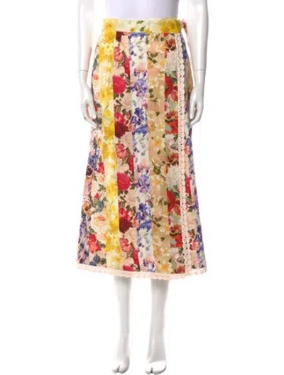 Pre-owned Zimmermann Floral Print Midi Length Skirt W/ Tags In Neutral