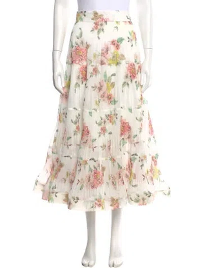 Pre-owned Zimmermann Floral Print Midi Length Skirt In White