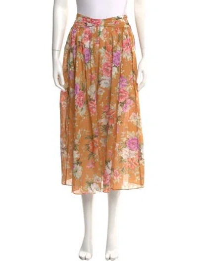 Pre-owned Zimmermann Floral Print Midi Length Skirt In Yellow