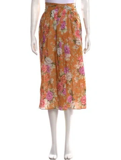 Pre-owned Zimmermann Floral Print Midi Length Skirt In Yellow