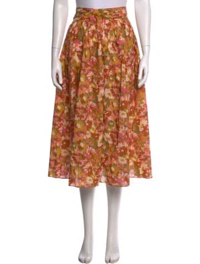 Pre-owned Zimmermann Floral Print Midi Length Skirt In Yellow