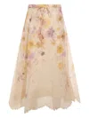 Zimmermann Womens Pansy Floral Memento Embroidered Linen And Silk Midi Skirt Xs In Neutral