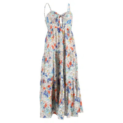 Zimmermann Floral Print Midi Tiered Dress In Multicolor Cotton