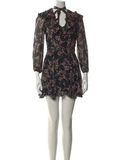 Pre-owned Zimmermann Floral Print Mini Dress In Black