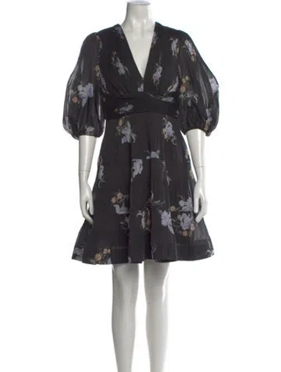 Pre-owned Zimmermann Floral Print Mini Dress In Black