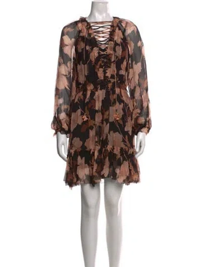 Pre-owned Zimmermann Floral Print Mini Dress In Black