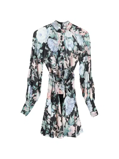 Pre-owned Zimmermann Floral-print Mini Dress In Blue