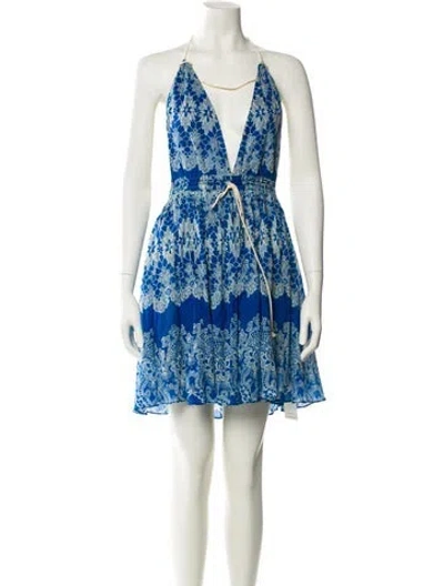 Pre-owned Zimmermann Floral Print Mini Dress In Blue