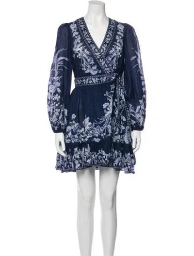 Pre-owned Zimmermann Floral Print Mini Dress In Blue