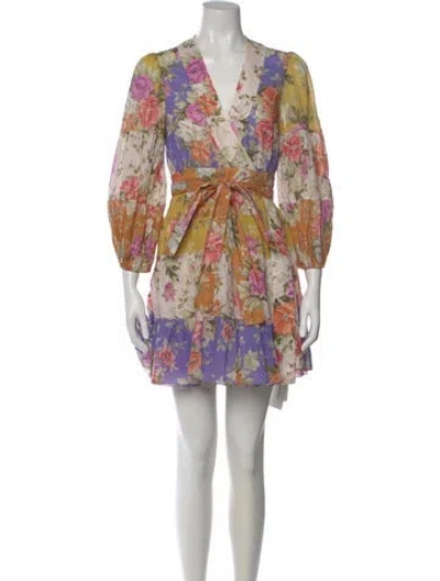 Pre-owned Zimmermann Floral Print Mini Dress In Blue