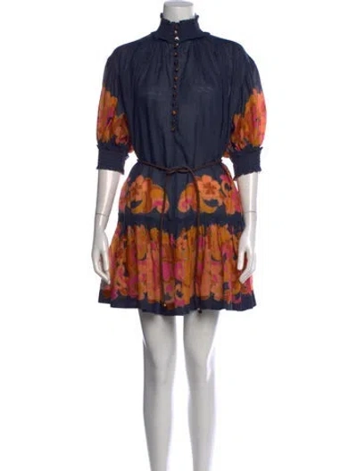 Pre-owned Zimmermann Floral Print Mini Dress In Blue