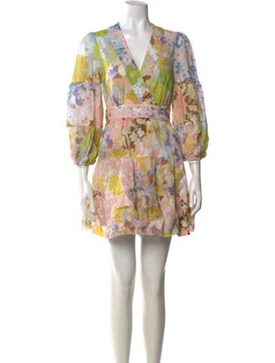 Pre-owned Zimmermann Floral Print Mini Dress In Blue