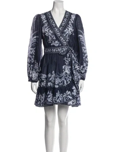 Pre-owned Zimmermann Floral Print Mini Dress In Blue