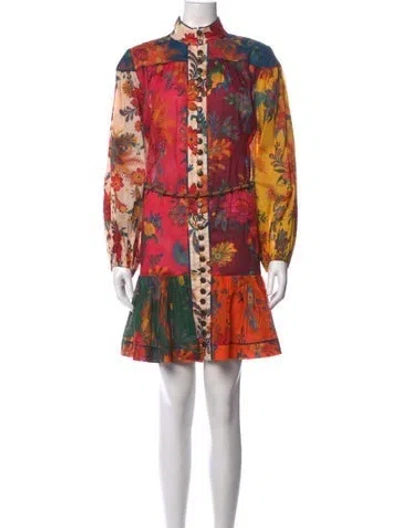 Pre-owned Zimmermann Floral Print Mini Dress In Burgundy