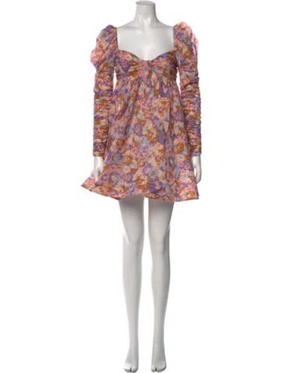 Pre-owned Zimmermann Floral Print Mini Dress In Gray